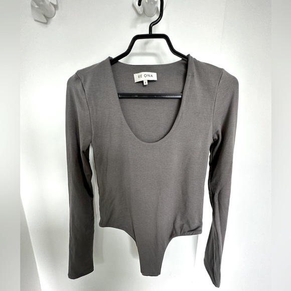 Re Ona Scoop Thong Body Suit in Charcoal in Small - Picture 6 of 11